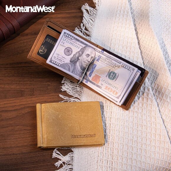 NWT Montana West Men’s Leather RFID Bifold Wallet w/ Money Clip, Brown,4.3”x3.1" - Picture 5 of 8